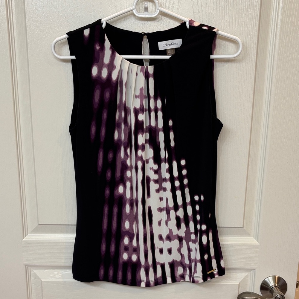 Calvin Klein Black and Purple Abstract Sleeveless Top